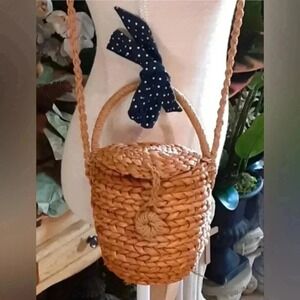 Zara Girls Woven Straw Bucket Bag‎ Purse with Shoulder Strap Cute Cottagecore
